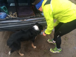 Raj och Johan. Raj var besviken att han inte fick fortsätta springa med oss.