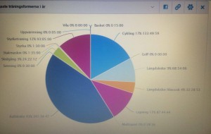 Fördelningen av de olika sporterna, inte visste jag att jag hade spelat basket rullskidbasket).